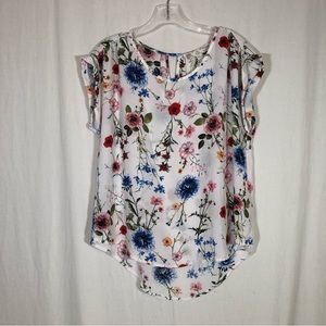 Pink Rose Floral Blouse Sz Lg